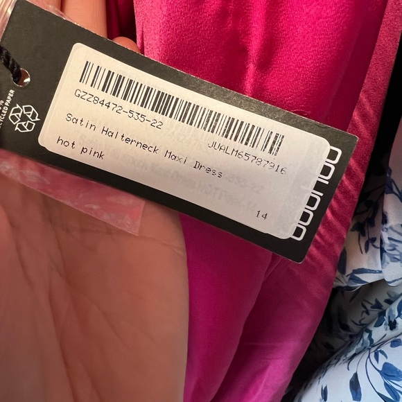 Boohoo Satin Halter Fuscia/Hot Pink Maxi Dress NWT - Picture 4 of 5